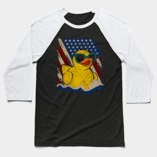 Vintage USA Flag Patriotic Rubber Duck Baseball T-Shirt